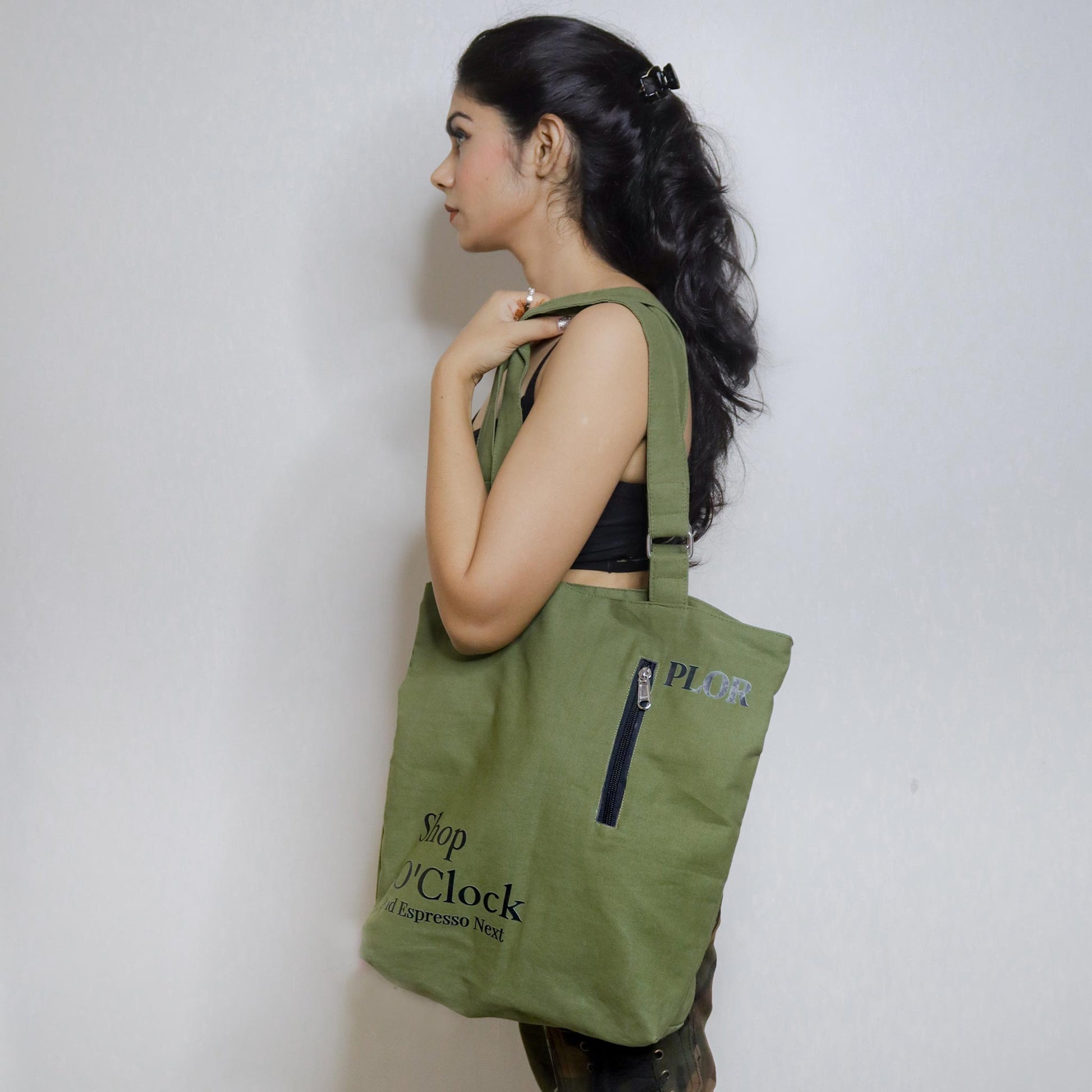 Canvas Tote bags With Zipper  Not So Basic Green Tote Bag – PLOR